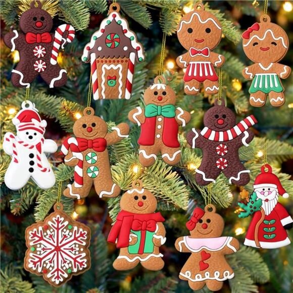 12pcs Christmas Ornaments Cute Snowman Xmas Tree Decorations Santa Claus Plastic - Picture 1 of 7